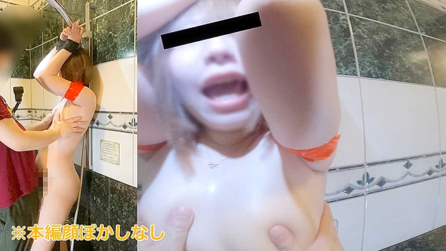 日本人離れしたデカ尻女教師を全裸にしてお風呂場乳首洗いくすぐり責め